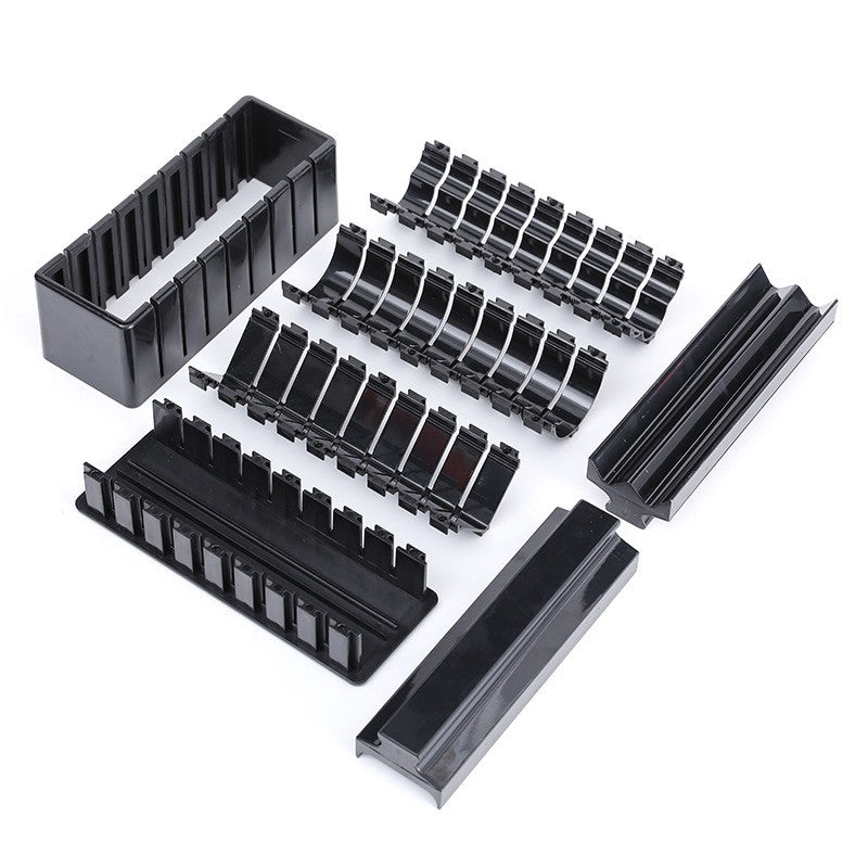 Aparat pentru Sushi, Vivimall, Set 7 Accesorii pentru Sushi, Ofera 3 Forme de Design, Rotund, Triunghi, Inimioare, Negru - vivimall.ro