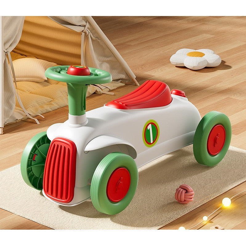 Masinuta Ride-On Vivimall, cu Sistem Anti-Rasturnare, Claxon pe Volan, 1-6 Ani, 60 x 28 x 34 cm, Alb-Verde - vivimall.ro