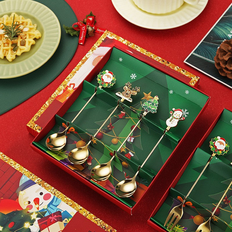 Set 4 Lingurite, Flippy, Tema Craciun, Model Carry The Merry, 4 Modele, din Otel Inoxidabil, 19.5 x 16 x 2 cm, Multicolor - vivimall.ro