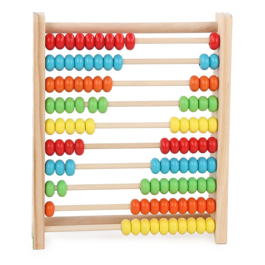 Numărătoare din lemn cu 10 șiruri și 100 de mărgele multicolor pentru copii 4-6 ani, vedere frontală