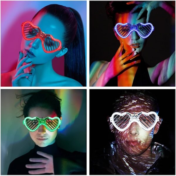 Ochelari de Petrecere cu LED, Vivimall, Model Inima, din Plastic, 3 Moduri de Iluminat, Marime Universala, Multicolor - vivimall.ro