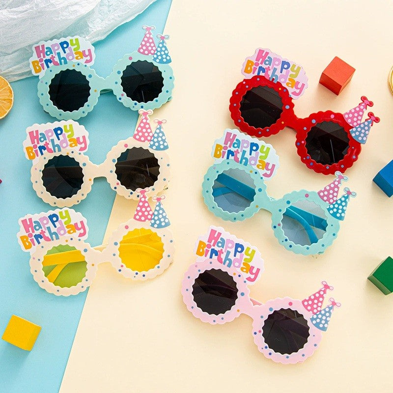Ochelari Decorativi, Vivimall, pentru Petrecere, din ABS, Unisex, Model Happy Birthday, 13.5 x 8.5 cm, Albastru cu Lenile Albastre - vivimall.ro