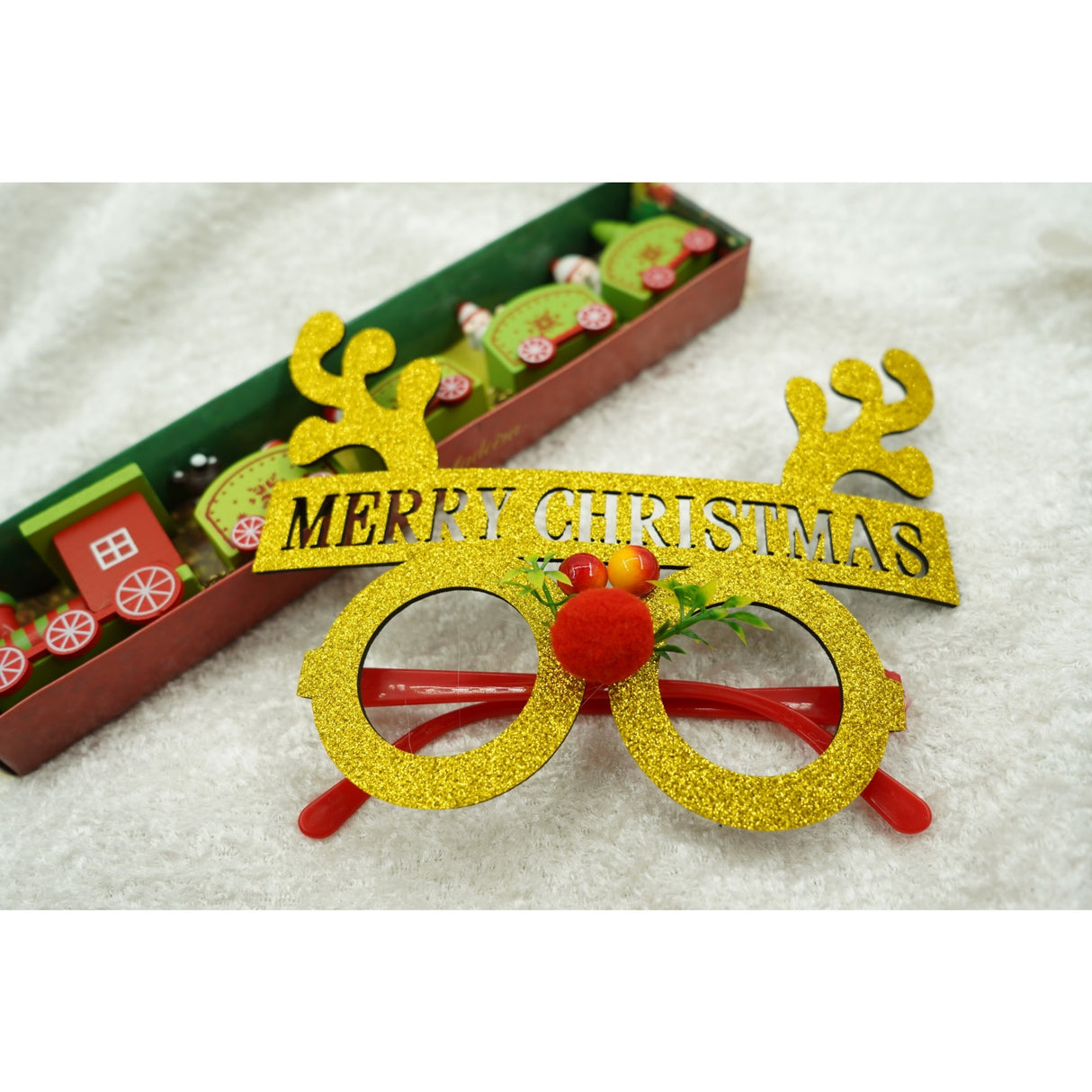 Ochelari petrecere de Craciun, rotunzi, Galben, din Plastic si Poliester, Vivimall - vivimall.ro