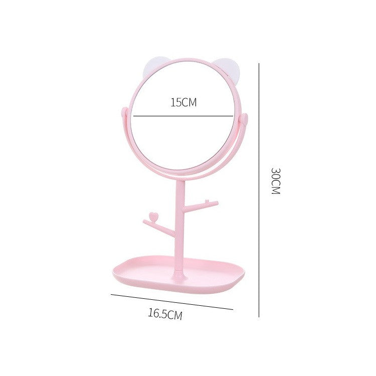 Oglina Cosmetica Cu Picior, Hd, Rotire 360 Grade, 15 Cm Diametru, Suport Bijuterii Baza + Brate, Model Cu Urechi, 30 X 16.5 X 15 Cm - vivimall.ro