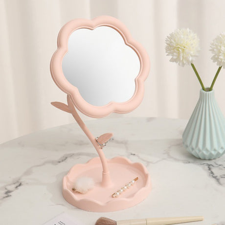 Oglinda De Machiaj Pentru Birou, Rotativa, Detasabila, Model De Floarea Soarelui, Suport Pentru Inele, Cu Depozitare, Roz - vivimall.ro