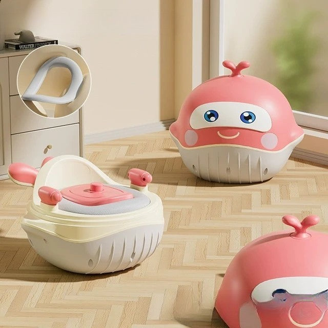 Olita 2in1, Vivimall, Model Balena, cu Reductor WC, din Plastic, cu Muzica si Lumini, 36 x 41 x 20 cm, Roz - vivimall.ro