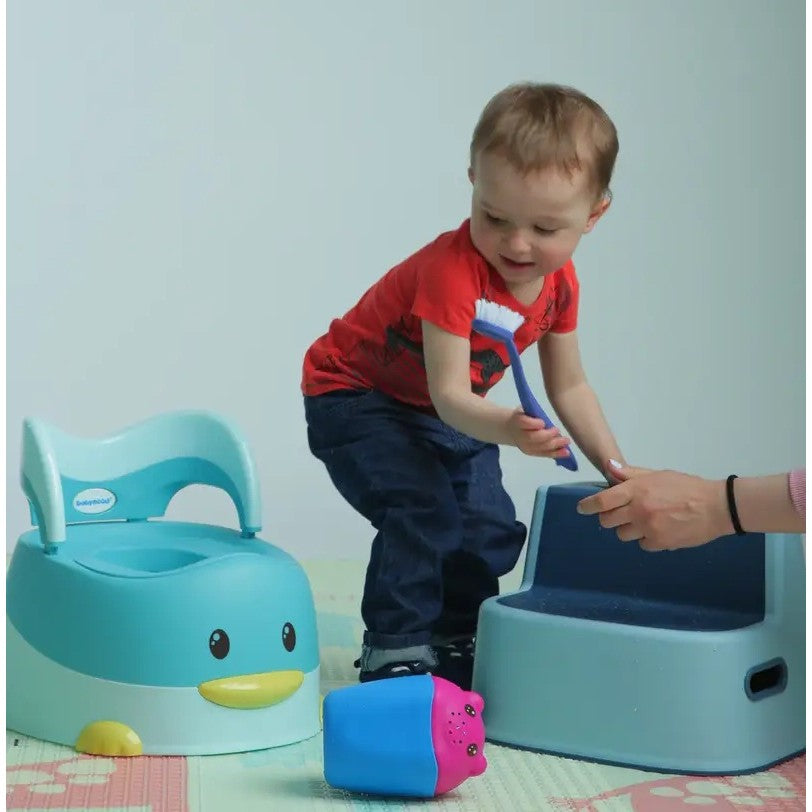 Olita pentru Copii, Vivimall, +6 luni, Detasabila, cu Capac, Antiderapanta, din Plastic, Colac Moale, Model Ratusca, 38x32x30 cm, Albastru - vivimall.ro