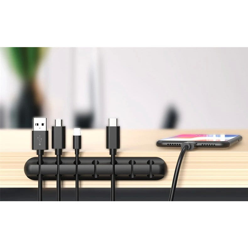 Organizator de Cabluri, Vivimall, Autoadeziv, Multifunctional, 7 Locuri de Suport, 11.8x2.2cm, Negru - vivimall.ro