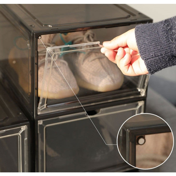 Organizator de Pantofi, Vivimall, din PP+ABS, Usa Frontala Magnetica, Rezistenta la Praf, Anti-Oxidare, Utilizare Multipla, 36 x 28 x 21 cm, Gri Transparent - vivimall.ro