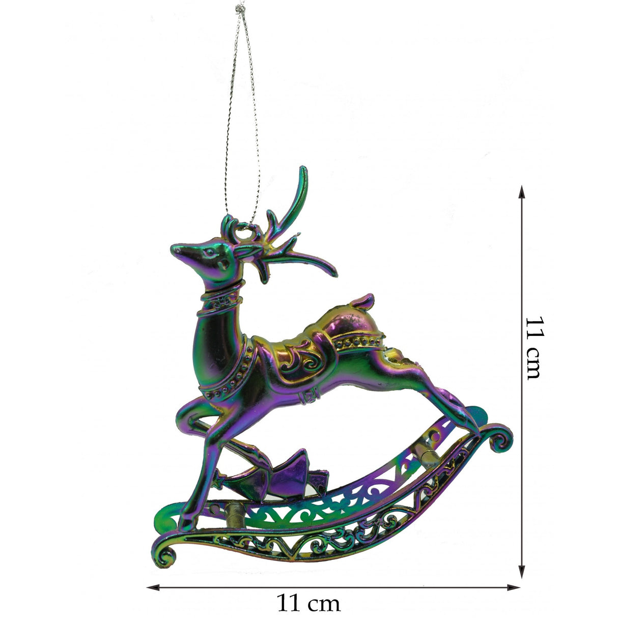 Ornament brad de Craciun, Iridescent, in forma de Ren, 11 cm x 11 cm, Plastic, Vivimall - vivimall.ro