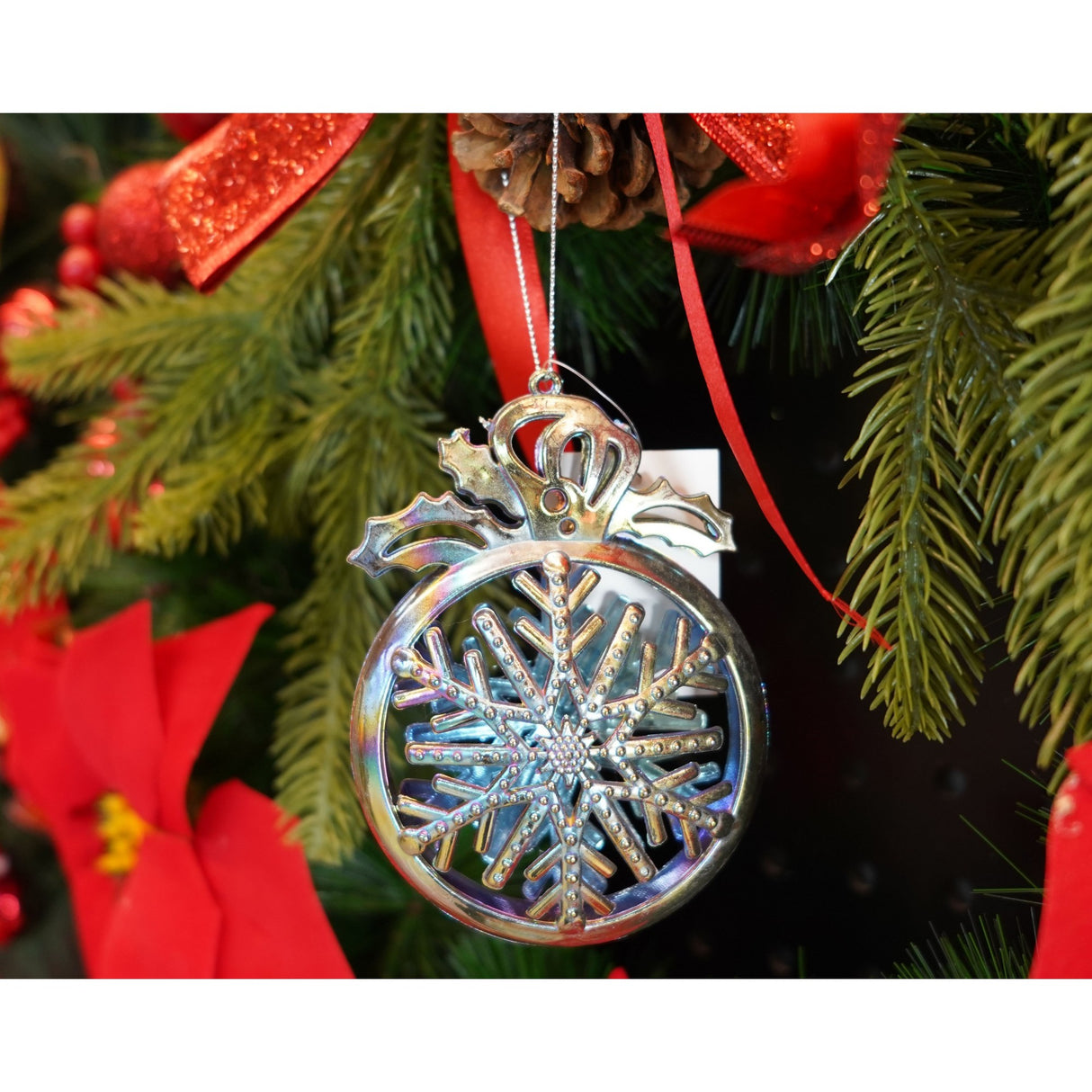 Ornament brad de Craciun, Iridescent, Rotund, 8 cm x 11 cm, Plastic, Vivimall - vivimall.ro