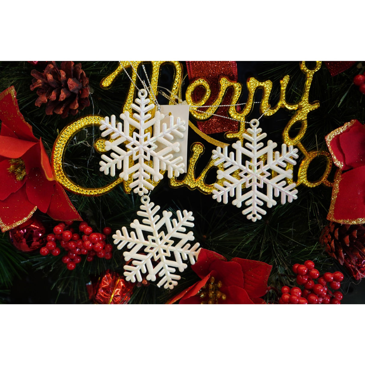 Ornament brad de Craciun, Perlat, in forma de Fulg de nea, 8 cm x 8 cm, Plastic, Vivimall - vivimall.ro