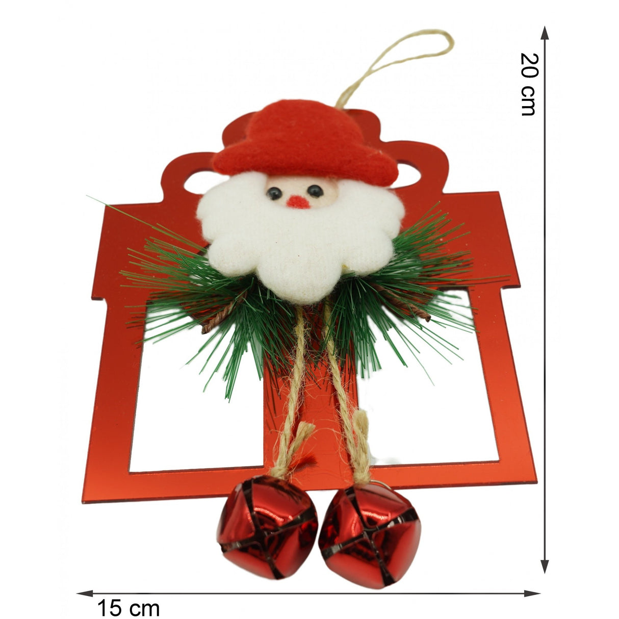 Ornament brad, Vivimall, Cadou cu clopotei, Rosu, Lucios, 15*20CM, Acril, Interior/ Exterior - vivimall.ro