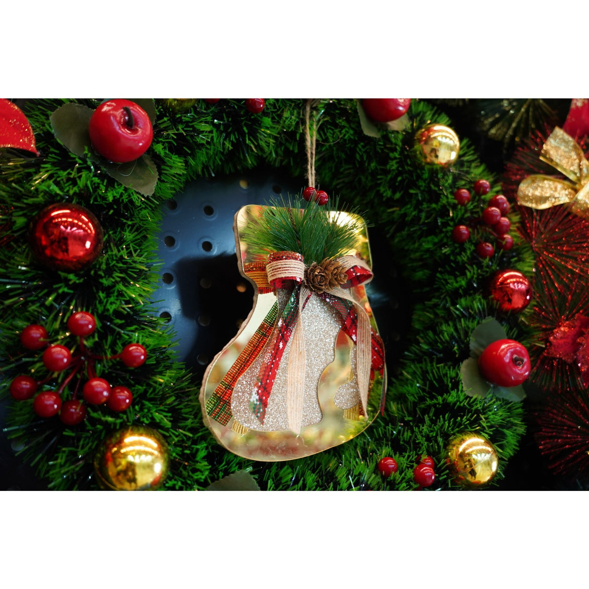 Ornament brad, Vivimall, Ciorap, Auriu, Lucios, 17*17CM, Acril, Interior/ Exterior - vivimall.ro