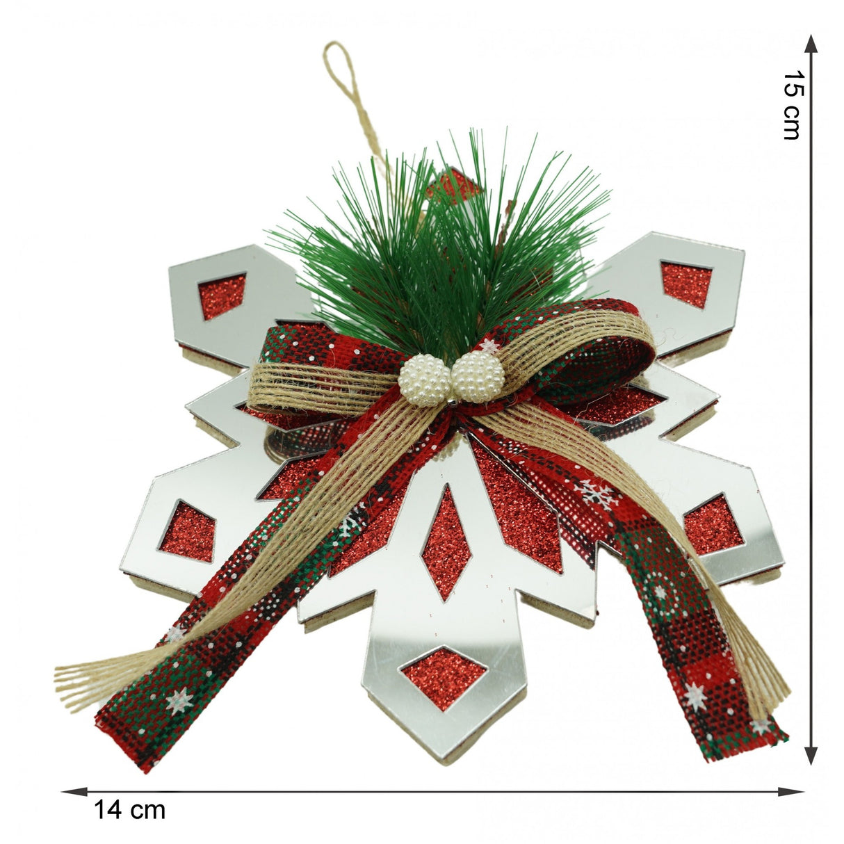Ornament brad, Vivimall, Fulg de nea, Argintiu, Lucios, 14*15CM, Acril, Interior/ Exterior - vivimall.ro