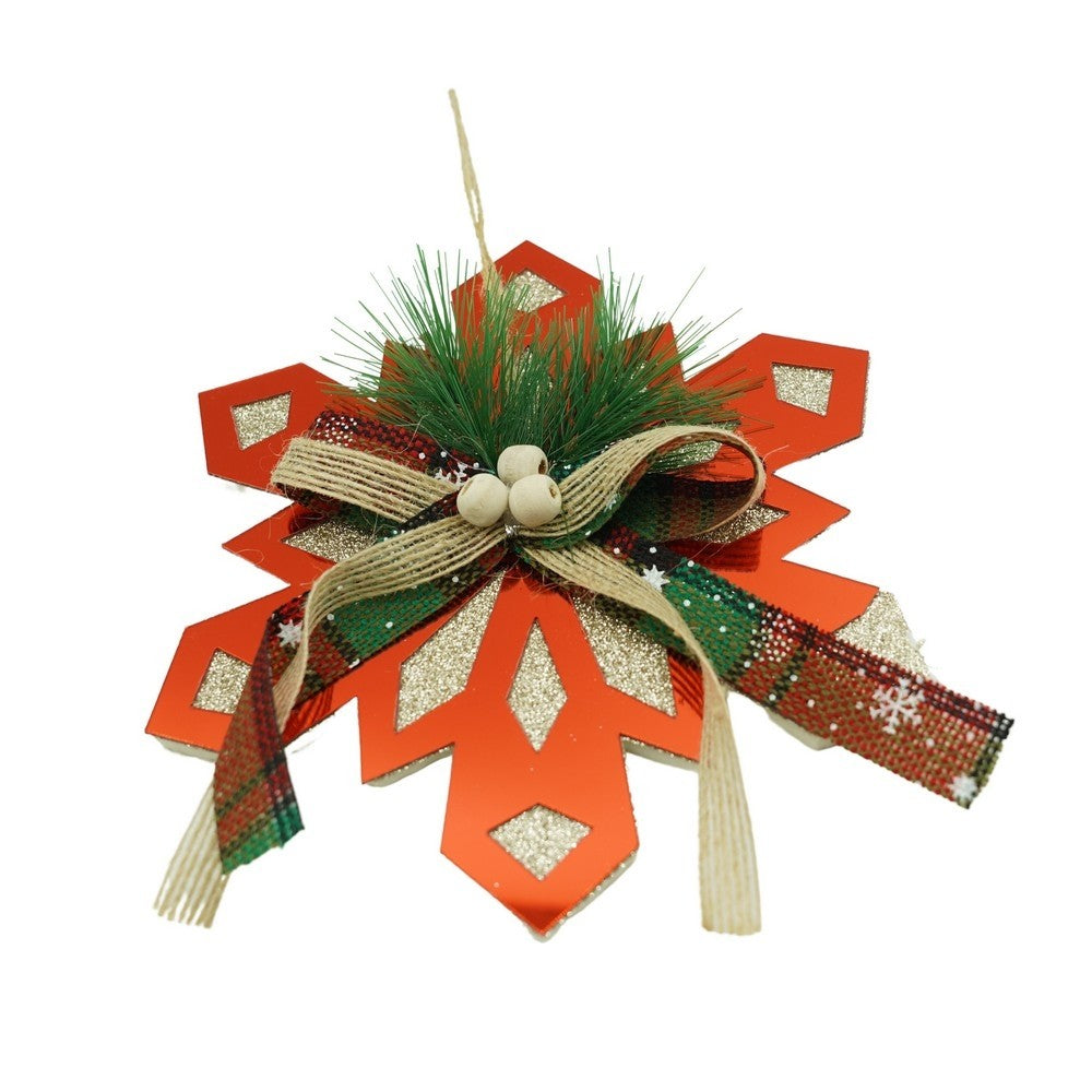 Ornament brad, Vivimall, Fulg de nea, Rosu, Lucios, 15*15CM, Acril, Interior/ Exterior - vivimall.ro