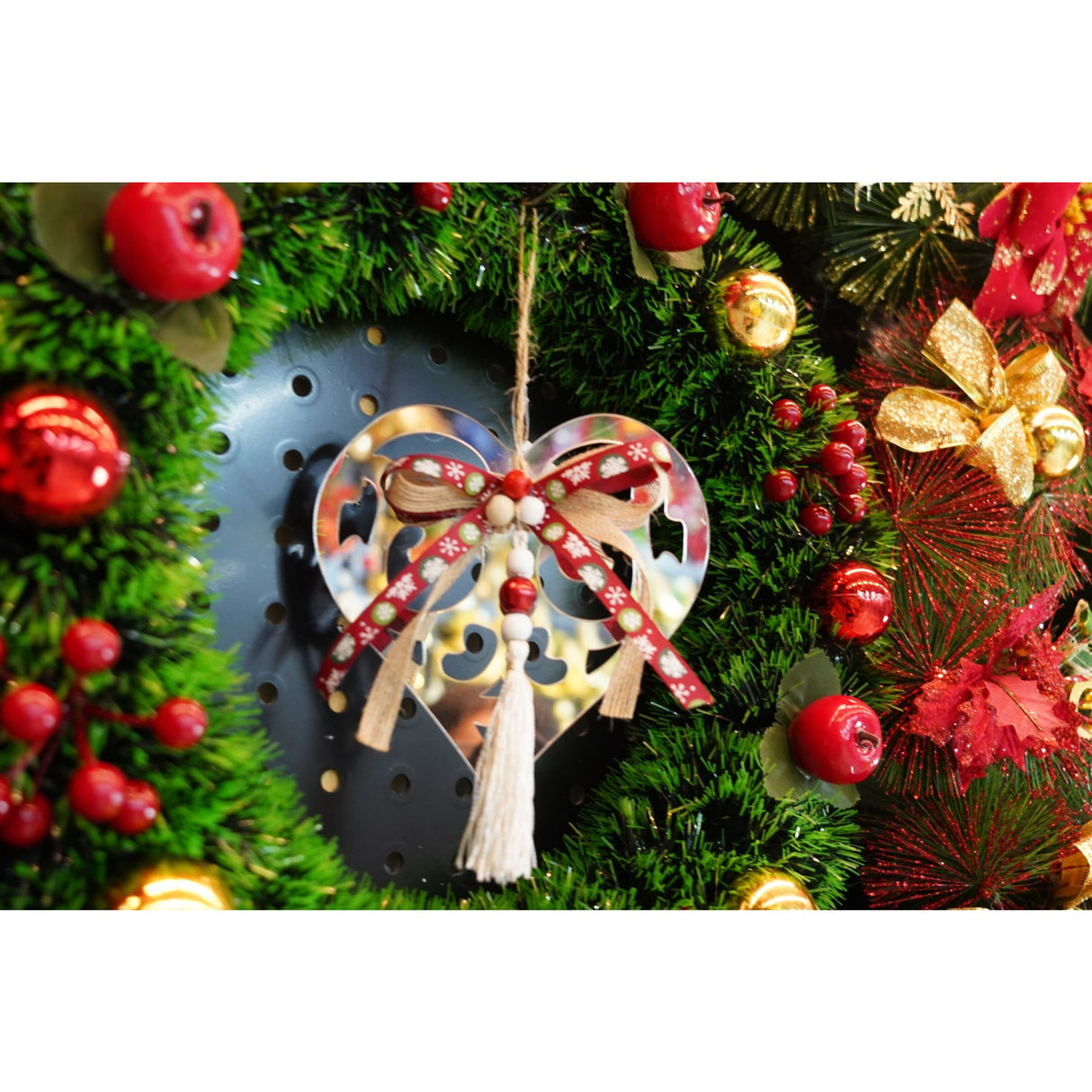 Ornament brad, Vivimall, Inima, Argintiu, Lucios, 14*26CM, Acril, Interior/ Exterior - vivimall.ro