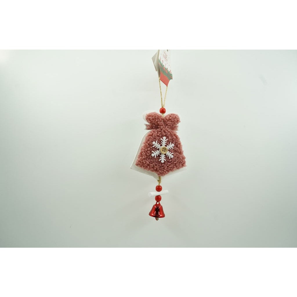 Ornament de brad broderie cu clopot, Vivimall, roz, lemn, 18 cm - vivimall.ro