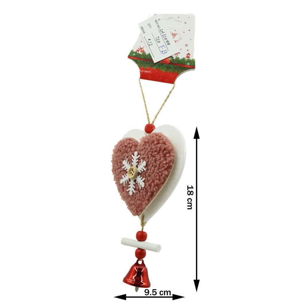 Ornament de brad broderie cu inima, Vivimall, roz, lemn, 18 cm - vivimall.ro