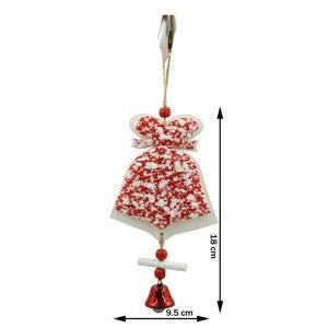 Ornament de brad clopotel din tweed, Vivimall, alb/rosu, lemn, 18 cm - vivimall.ro