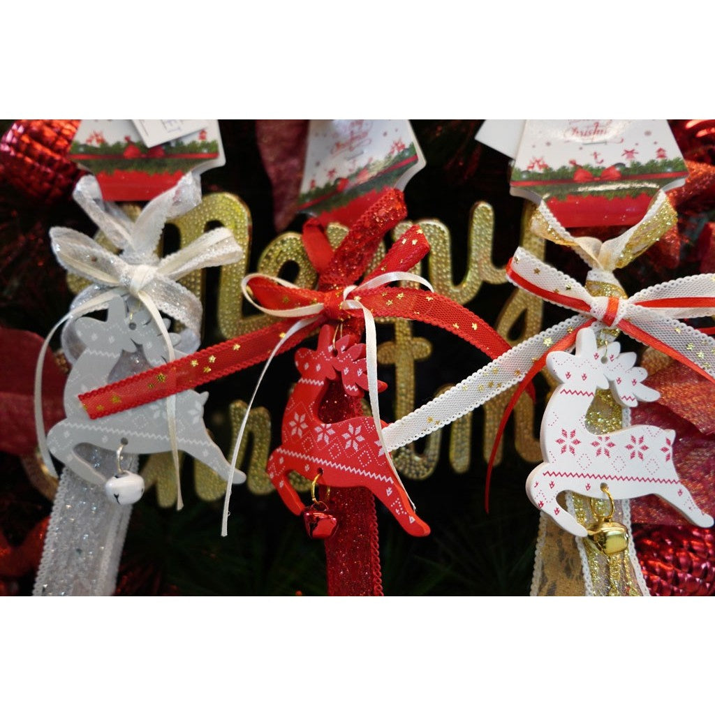 Ornament de brad craciun cerb, Vivimall, alb, lemn, 25 cm - vivimall.ro