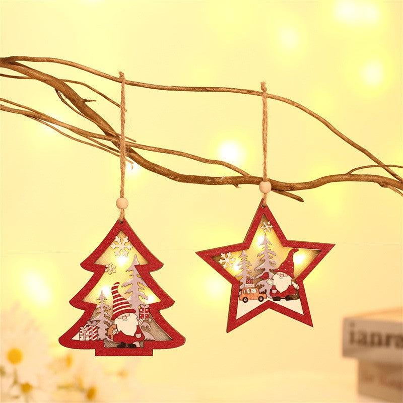 Ornament de Brad, Vivimall, cu Lumini LED, din Lemn, Figurina Elf, Model Brad, Multicolor - vivimall.ro