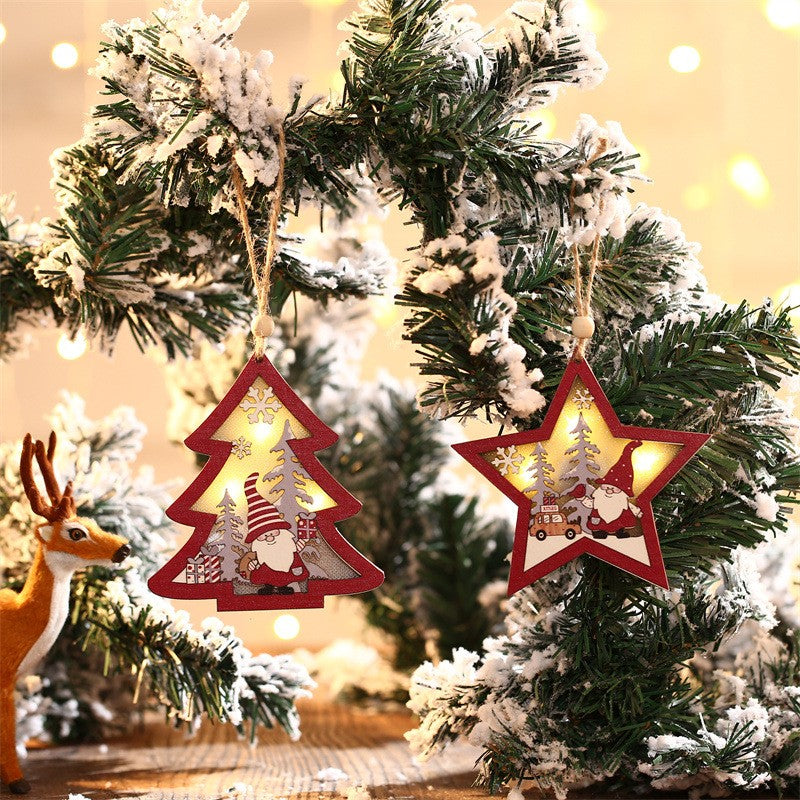 Ornament de Brad, Vivimall, cu Lumini LED, din Lemn, Figurina Elf, Model Brad, Multicolor - vivimall.ro