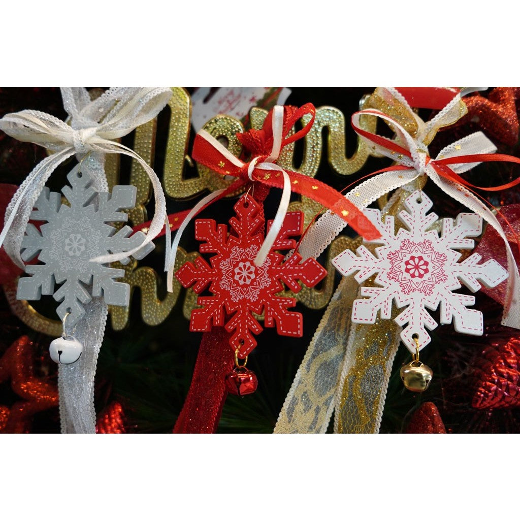 Ornament de brad fulg de nea, Vivimall, alb, lemn, 25 cm - vivimall.ro