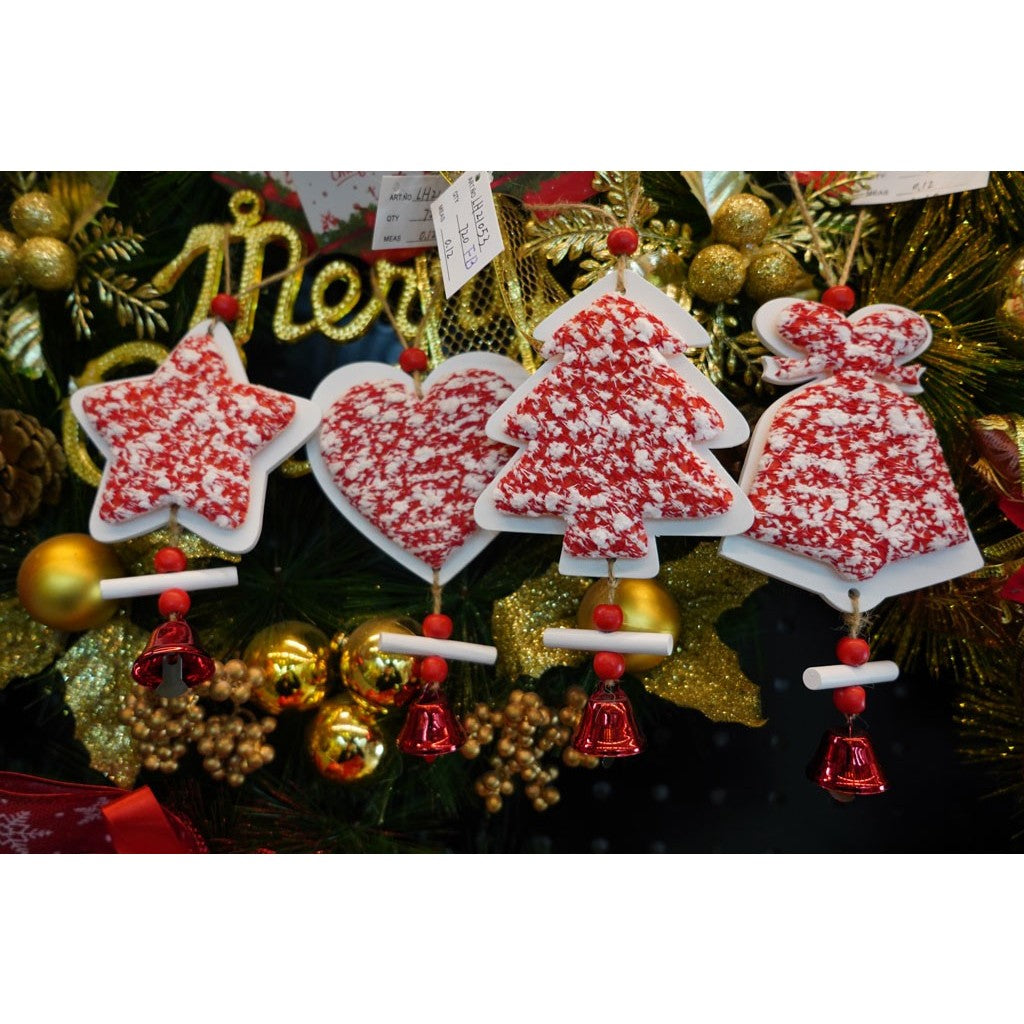 Ornament de brad pom de craciun din tweed, Vivimall, alb/rosu, lemn, 18 cm - vivimall.ro