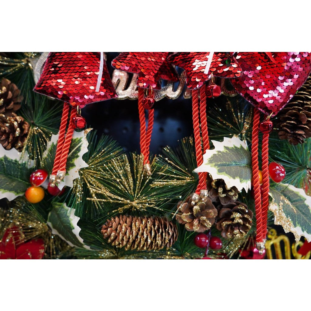 Ornament de brad stea cu paiete, Vivimall, rosu, lemn, 25 cm - vivimall.ro