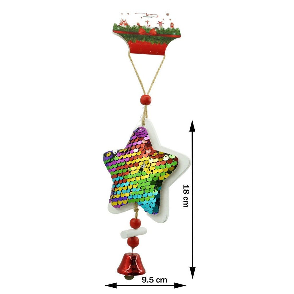 Ornament de brad stea din paiete, Vivimall, multicolor, lemn, 18 cm - vivimall.ro