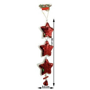 Ornament de brad trei stele cu paiete, Vivimall, rosu, lemn, 36 cm - vivimall.ro