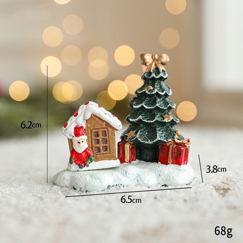 Ornament de Craciun din Rasina pentru Decor, Flippy, Model Casuta cu Brad, Decoratiune de Birou pentru Craciun, 6.5 x 6.5 x 4 cm, Rosu Verde - vivimall.ro