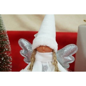 Ornament de Craciun ingeras, Vivimall, alb/gri, textil, 51 cm - vivimall.ro