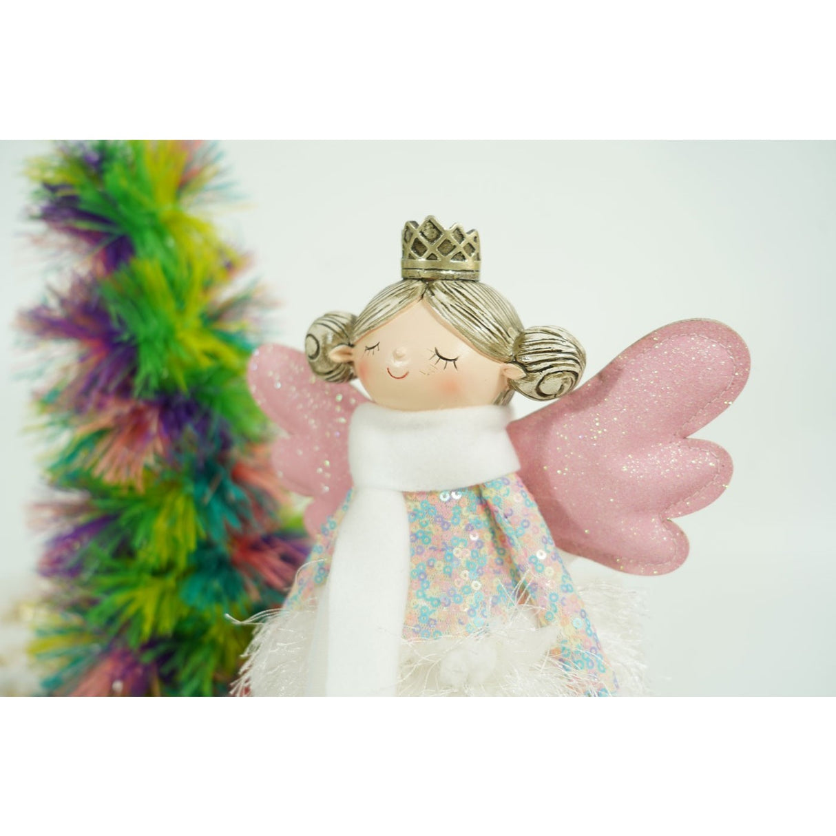 Ornament de Craciun ingeras, Vivimall, alb, textil, 37 cm - vivimall.ro