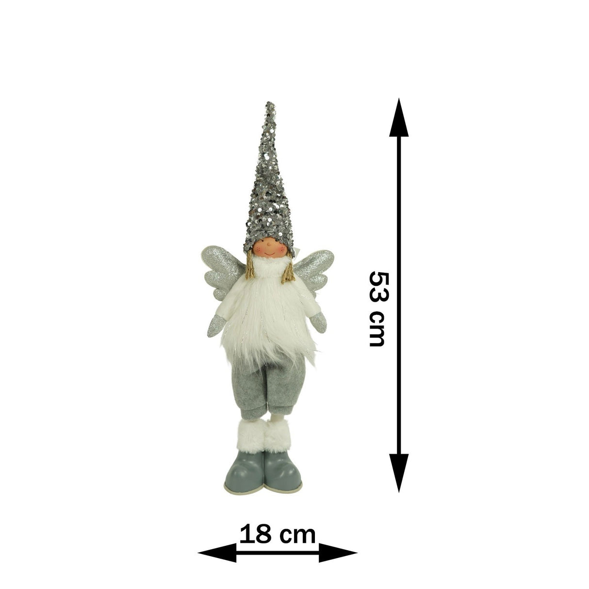 Ornament de Craciun ingeras model 2, Flippy, alb/gri, textil, 53 cm - vivimall.ro