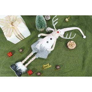 Ornament de Craciun ren cu picioare telescopice, Vivimall, gri/alb, textil, 100 cm - vivimall.ro
