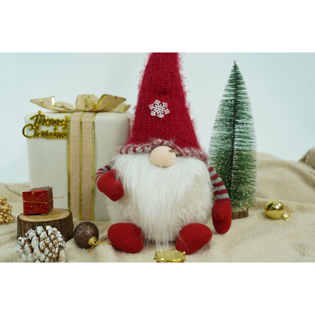 Ornament de Craciun spiridus, Vivimall, gri/alb, textil, 58 cm - vivimall.ro