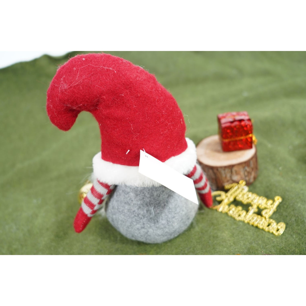 Ornament de Craciun spiridus, Vivimall, gri/rosu, textil, 19 cm - vivimall.ro