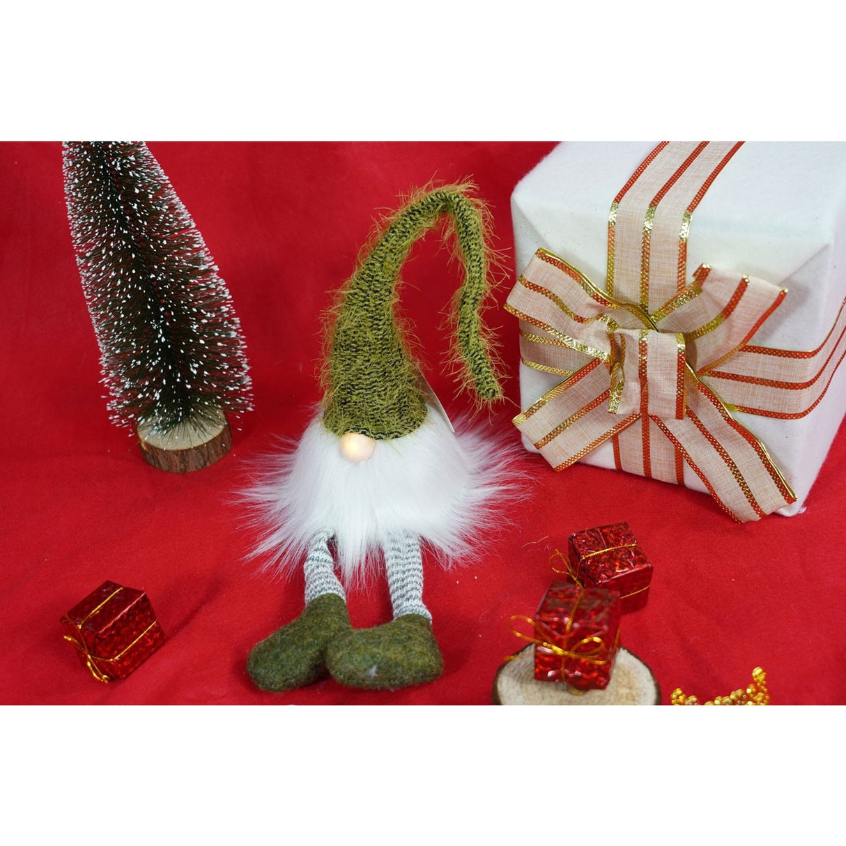 Ornament de Craciun spiridus, Vivimall, verde/alb, textil, 52 cm - vivimall.ro