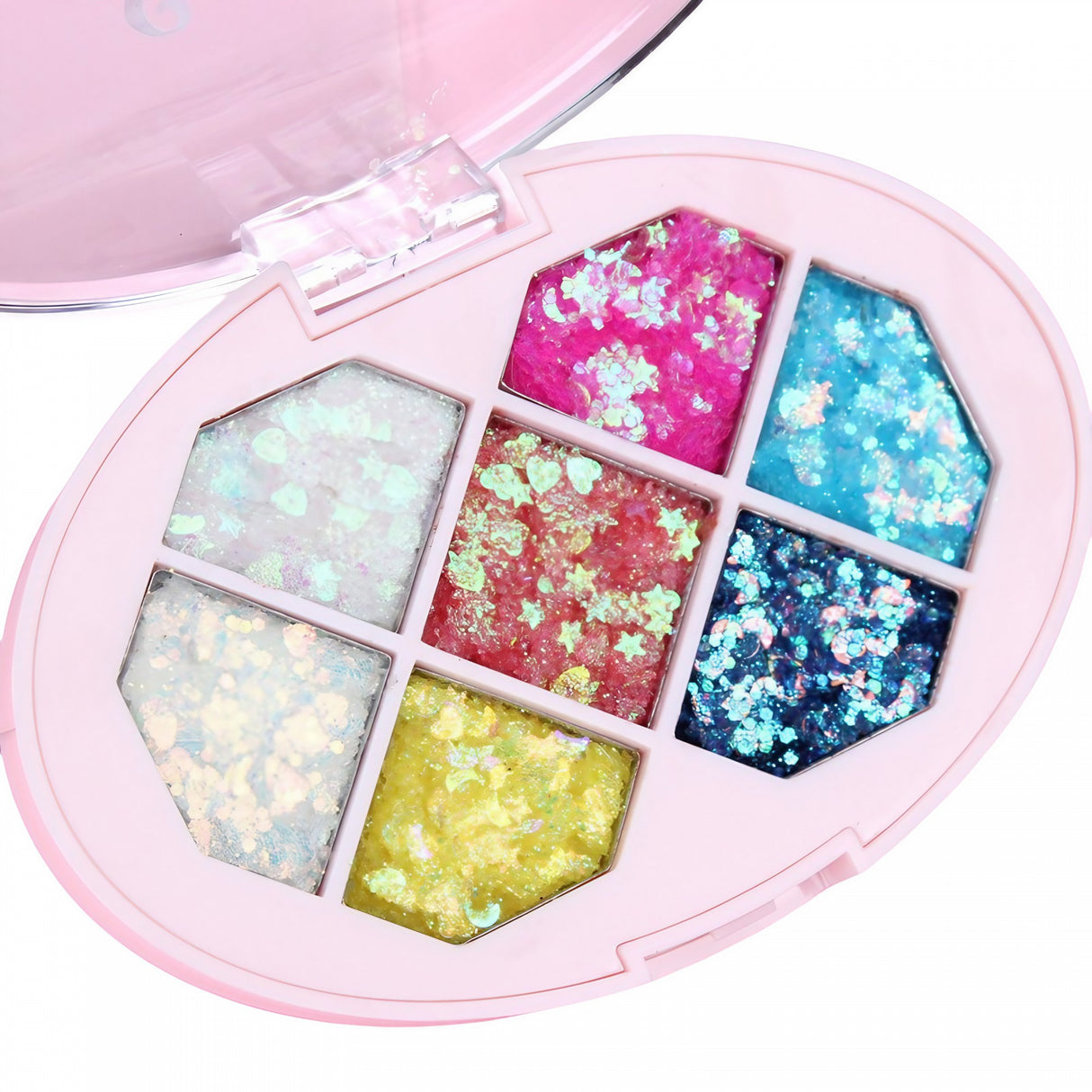 Paleta cu Glitter, Vivimall, Varianta 1, 7 Nuante, Pentru Corp si Par, 50 g, Rezistent la Apa, 9.8 x 6.8 cm, Multicolor - vivimall.ro