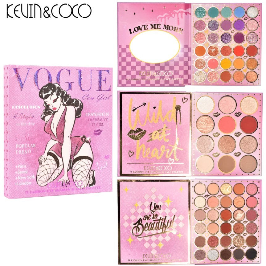 Paleta de Farduri Kevin&Coco, 72 culori, Stil Carte, 3 Straturi, Pudra Compacta, Clasic, Fara Sulfati, 14 x 14 cm, 80 g, multicolor - vivimall.ro