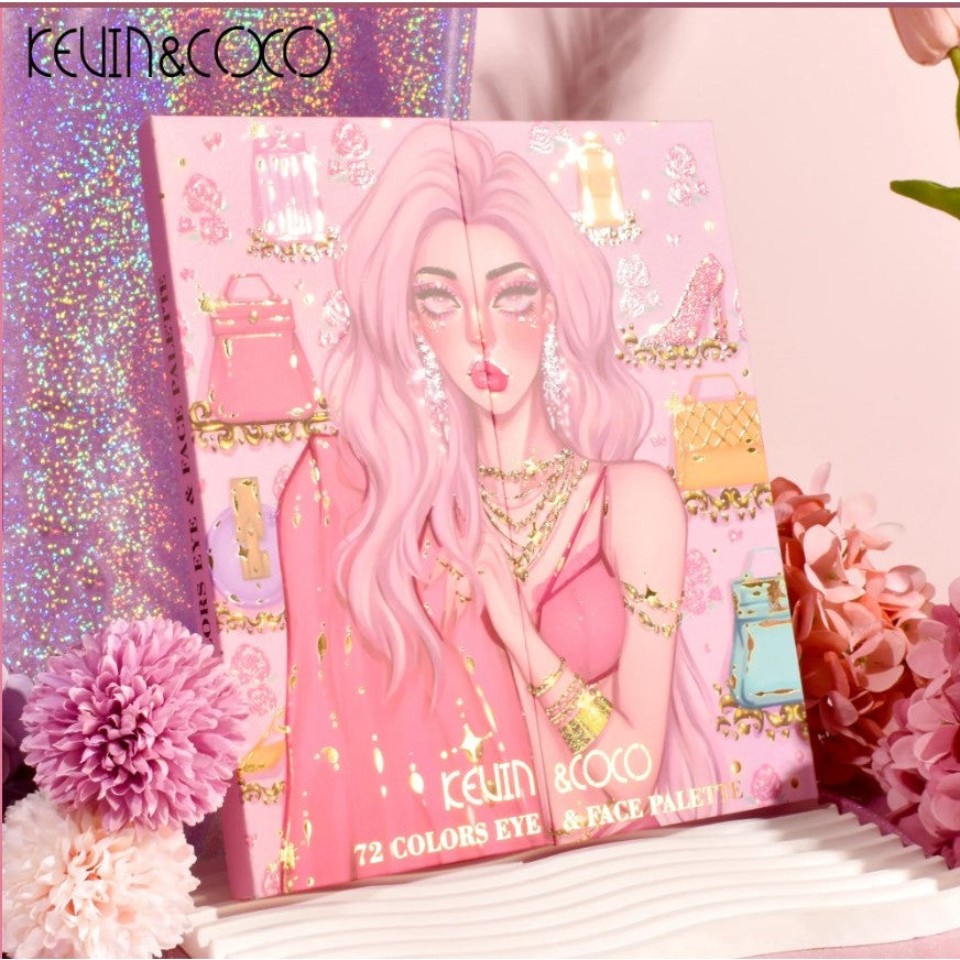Paleta de farduri Kevin&Coco, 72 de culori, stil pliabil, conturing, iluminator, blush incluse, dreptunghiulara, 22 x 24.5 cm, 490 g, multicolor - vivimall.ro