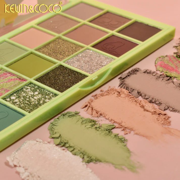 Paleta Farduri de Pleoape, Kevin&Coco, Paleta pentru Machiaj, 18 Nuante, Model Avocado Deep, Mate si Sidefate, 9.9x1.7x17.7 cm, Multicolor - vivimall.ro