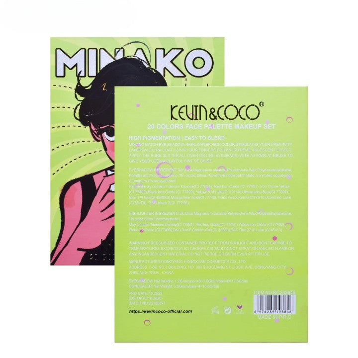 Paleta de Machiaj, KEVIN&COCO, 20 Culori Green Girl, Fard de Pleoape si Blush, Verde - vivimall.ro