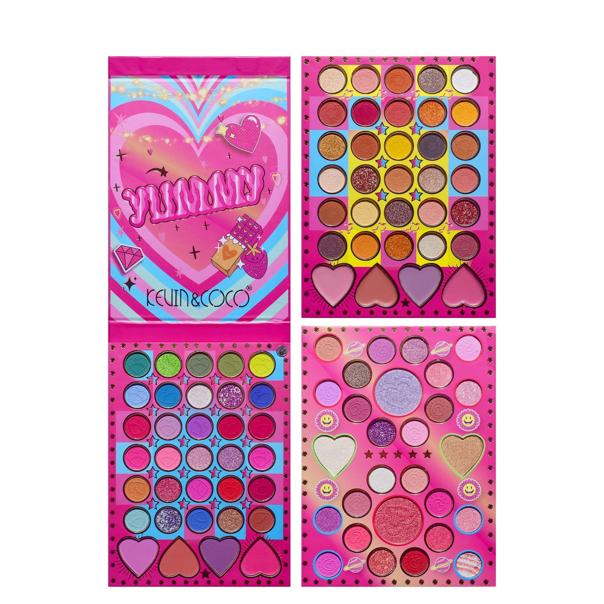 Trusa de Machiaj, KEVIN & COCO, Mean Girl Heart, Fard de Pleoape, Iluminator, Blush Cremos, 96 culori, 21 x 15.7 x 2.4 cm - vivimall.ro