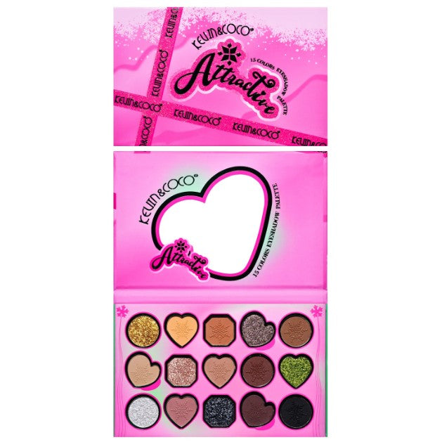 Paleta De Machiaj, Kevin & Coco, Atractive, Farduri De Pleoape, 15 Culori, Model B, 16.5X10.8X1.5 Cm, Multicolor - vivimall.ro