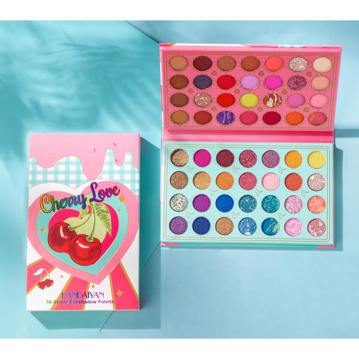 Комплект за грим, палитра сенки за очи Handayan Cherry Love с 56 пигментирани цвята