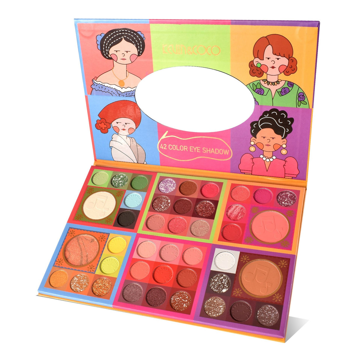 Комплект грим, палитра сенки за очи Kevin&Coco с 42 пигментирани цвята