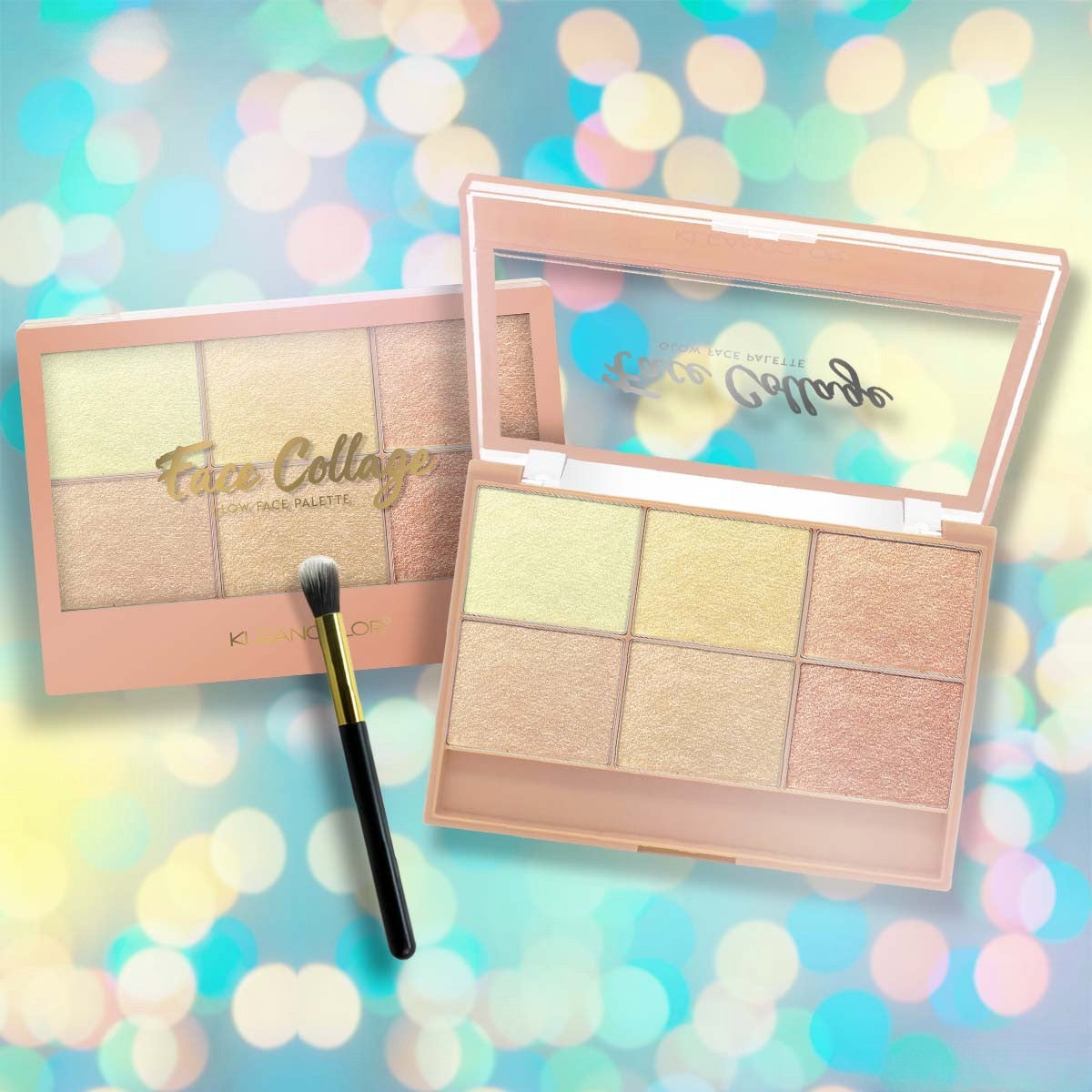 Палитра за хайлайтъри, 6 нюанса, топли цветове, правоъгълна, 24 г, срок на годност 24 месеца, кафяво/жълто